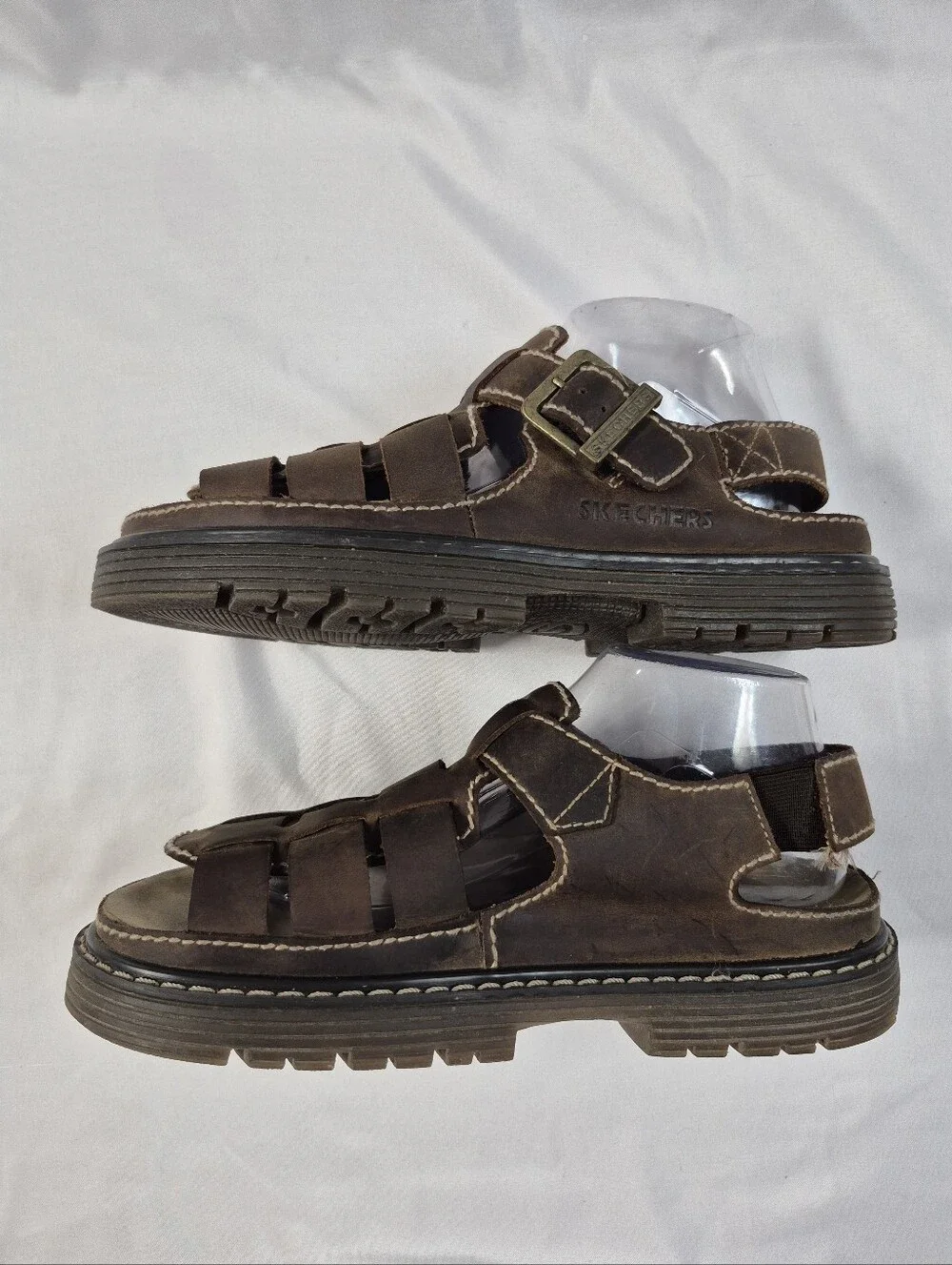 Vintage Skechers Fisherman Sandals Jammers Mens 9 Brown Leather Y2K Chunky